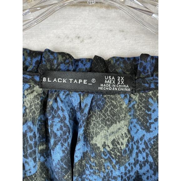 Black Tape Dress Womens 2X Blue Black Animal Print Satin Flowy Long Sleeve NWT - Picture 3 of 9